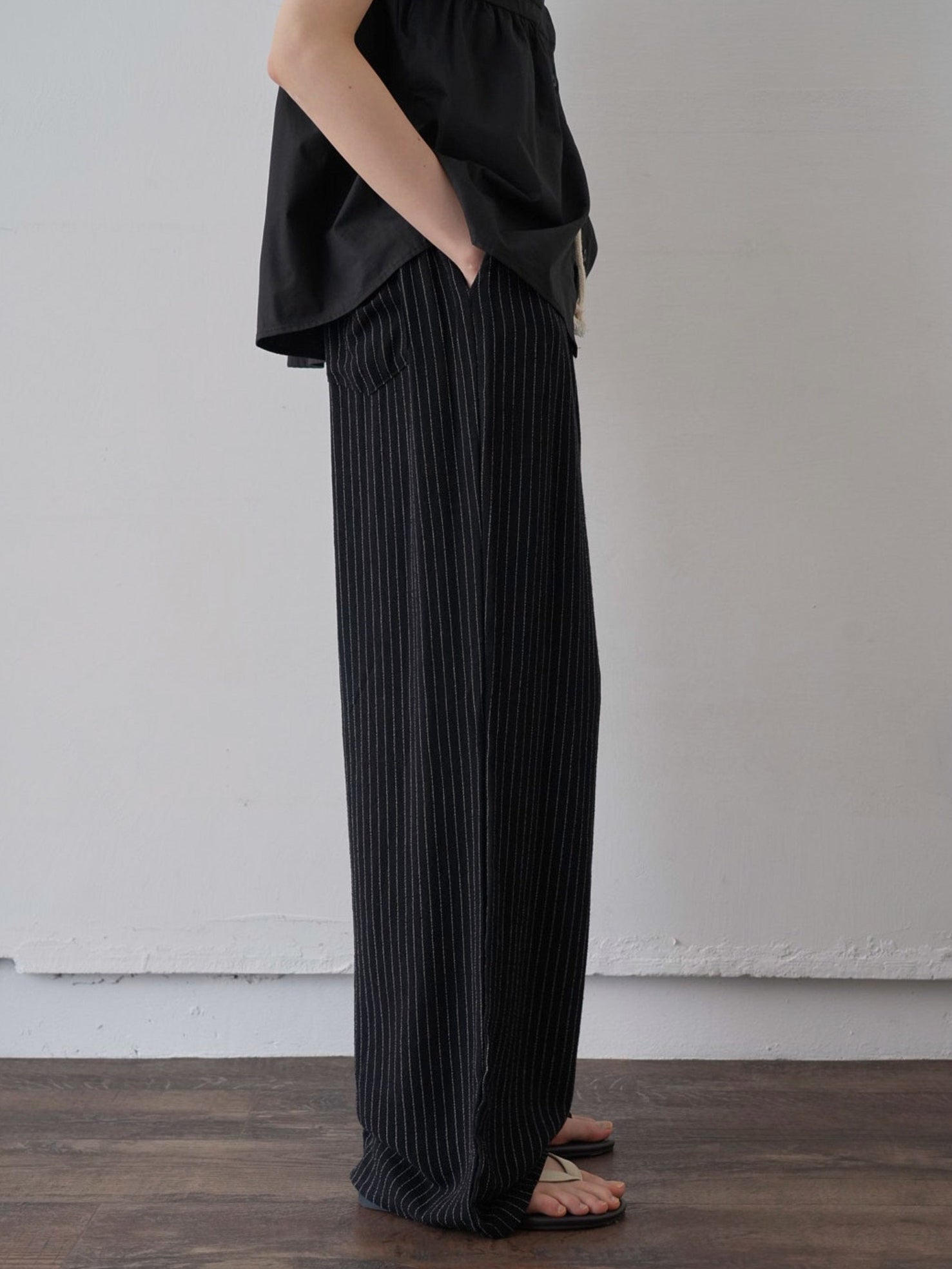 【BAON】[unisex] Necket linen stripe banding pants STRIPE LINEN PANTS – Tribeca Boutique Chicago